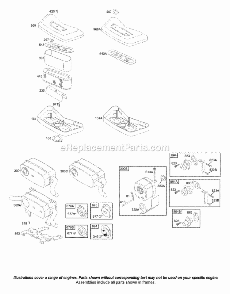 Air Cleaner Muffler Diagram and Parts List for 42A777-1886-A1  Briggs and Stratton Engine